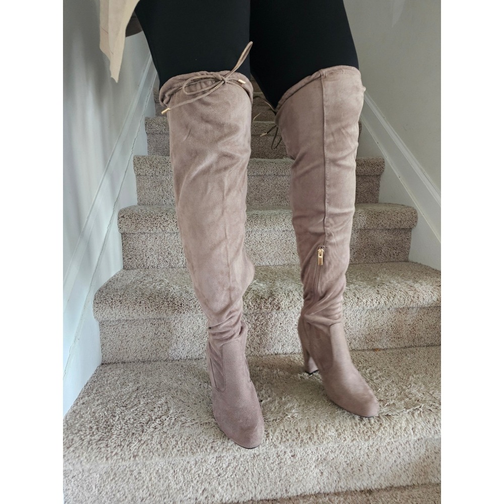 Taupe Over the Knee Boots Womens Sz 9 Thigh High Heeled Boots Nude Autumn Winter